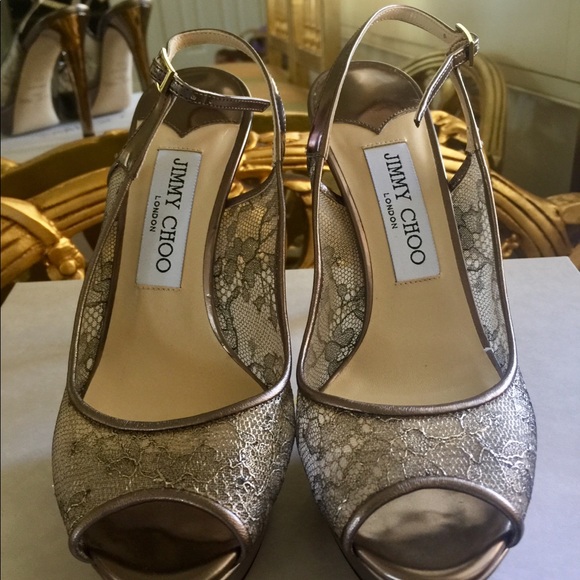 New Jimmy Choo Metallic Lace Heels 35.5 5.5 $995 - Picture 2 of 8